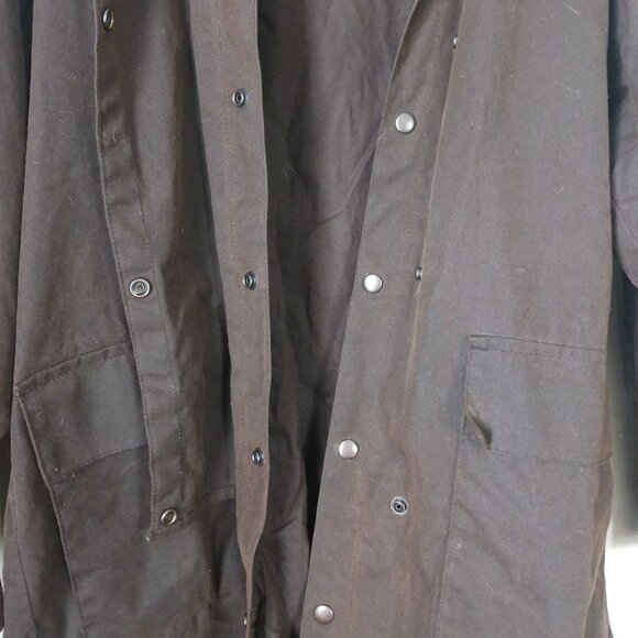Oil Skin Duster Brown Jacket Long Trenchcoat Treated Cotton Waterproof Medium - Picture 10 of 12